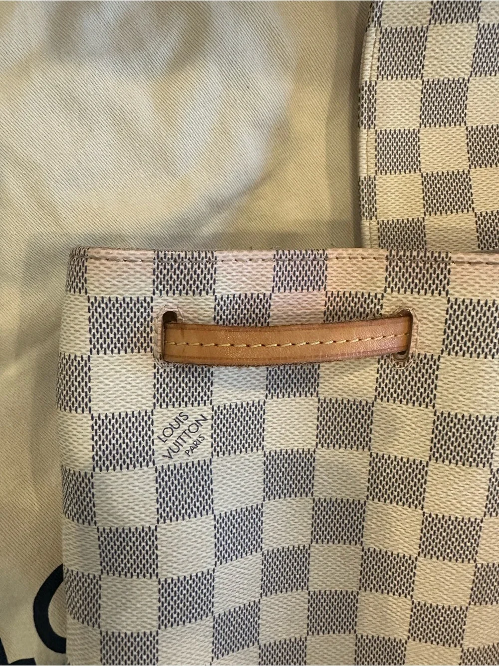 Louis Vuitton Damier Azur Check Canvas Backpack with Tan Leather Trim
